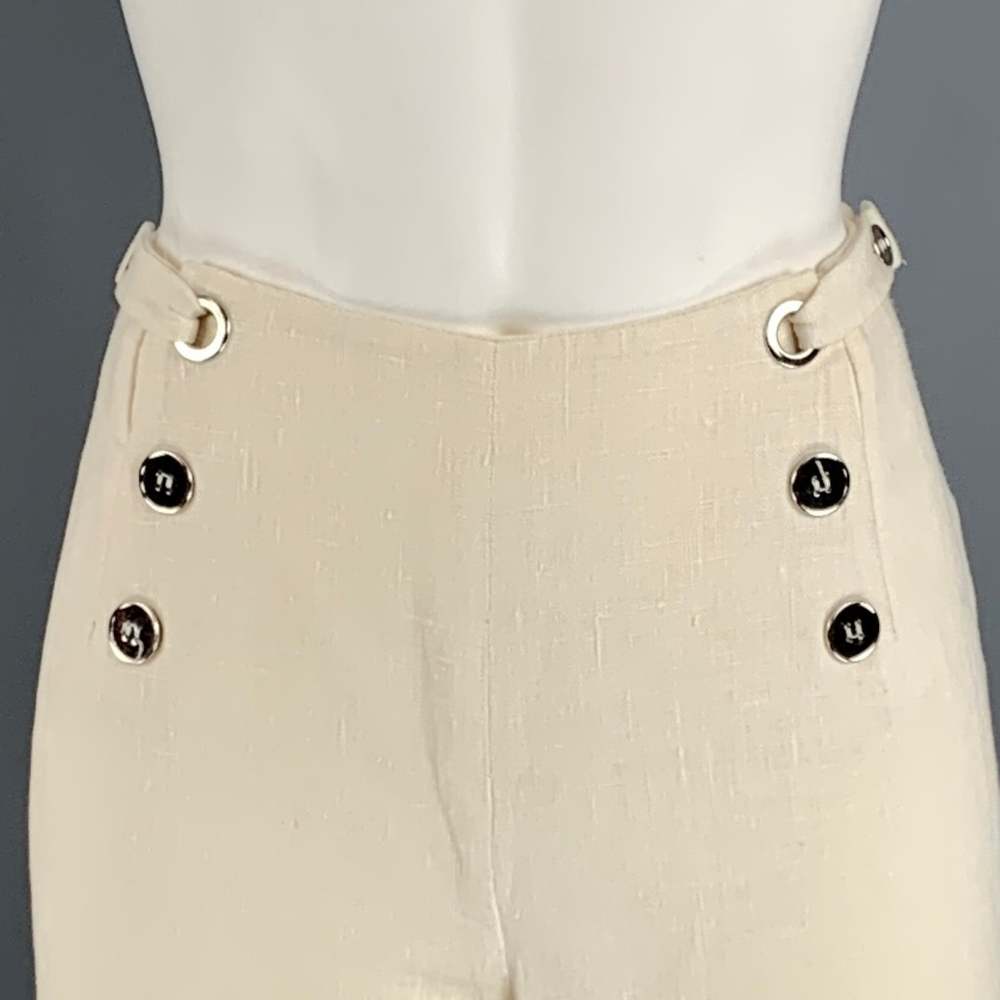 EMANUEL UNGARO Cream Linen Nautical Dress Pants - Picture 2 of 5